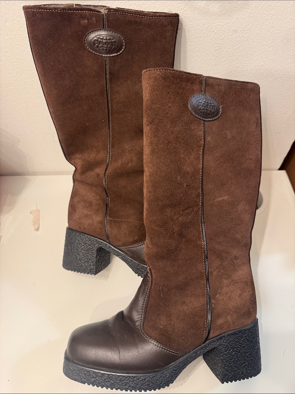 Women's PAJAR  Brown Suede Mid-Calf Block Heel Boots